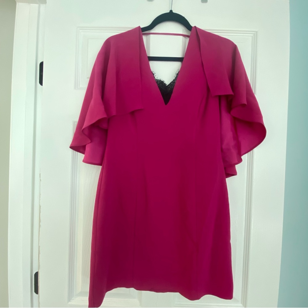 Intermix Muller Caplet Cocktail Cape Magenta Mini Sheath Dress S